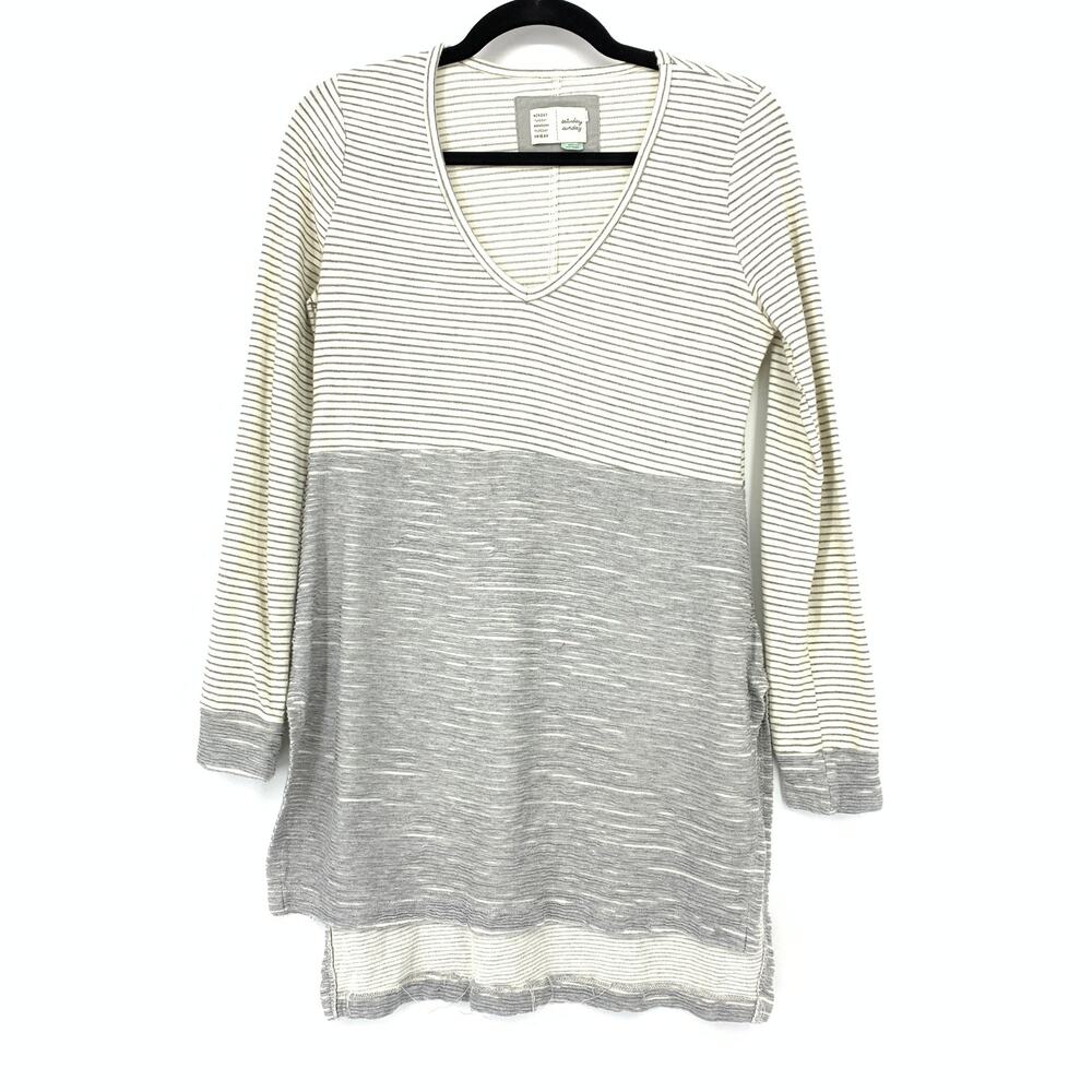 Anthropologie Top Saturday Sunday XS Gray Tunic Lightweight Stripes Long Sleeve - Picture 1 of 7